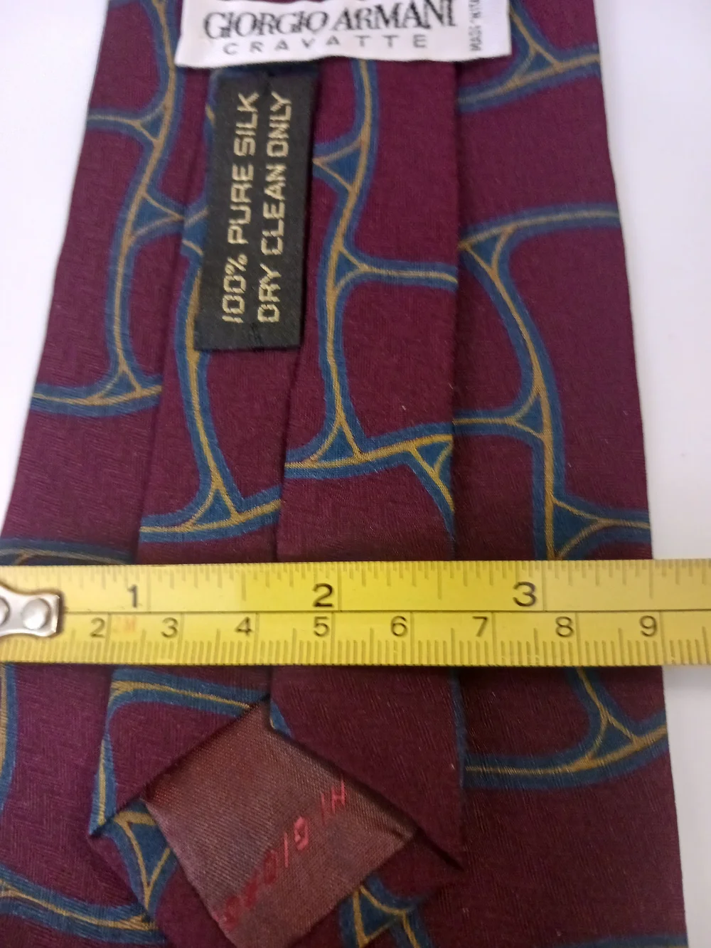 Giorgio Armani Men's Silk Necktie Designer Geometric Burgandy Italy
